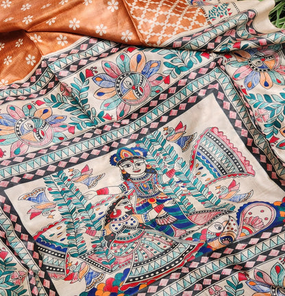 MADHUBANI HANDPAINTED SAREE - SAAWAN