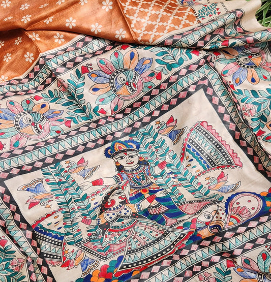 MADHUBANI HANDPAINTED SAREE - SAAWAN