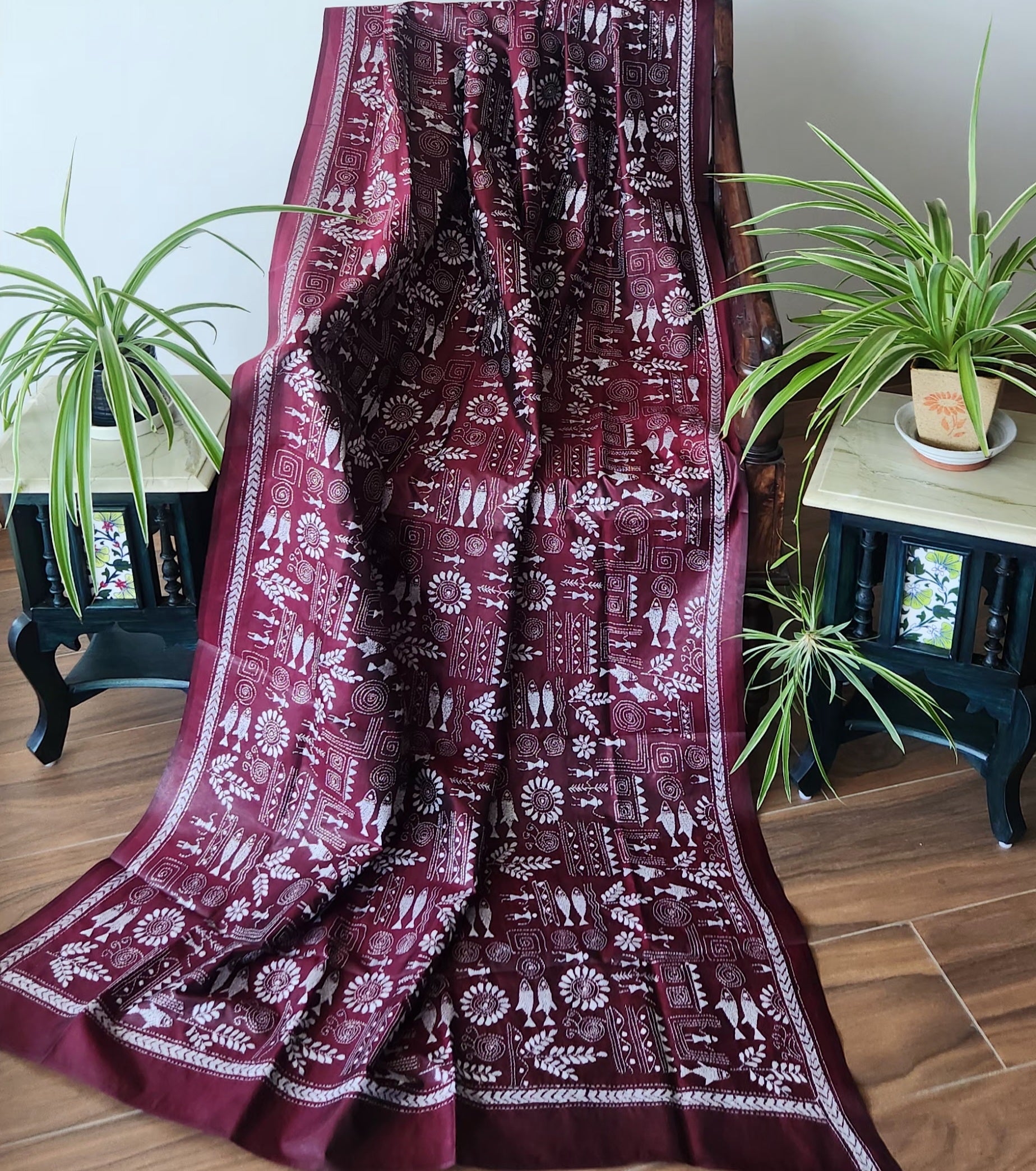 Kantha dupatta Maroon dupatta warli dupatta designer dupatta
