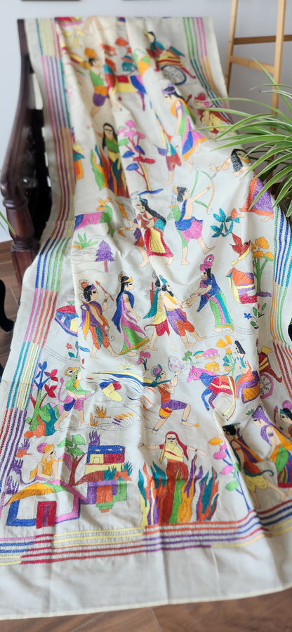 Kantha dupatta Ramayana dupatta designer dupatta Indian gifts handmade gifts 