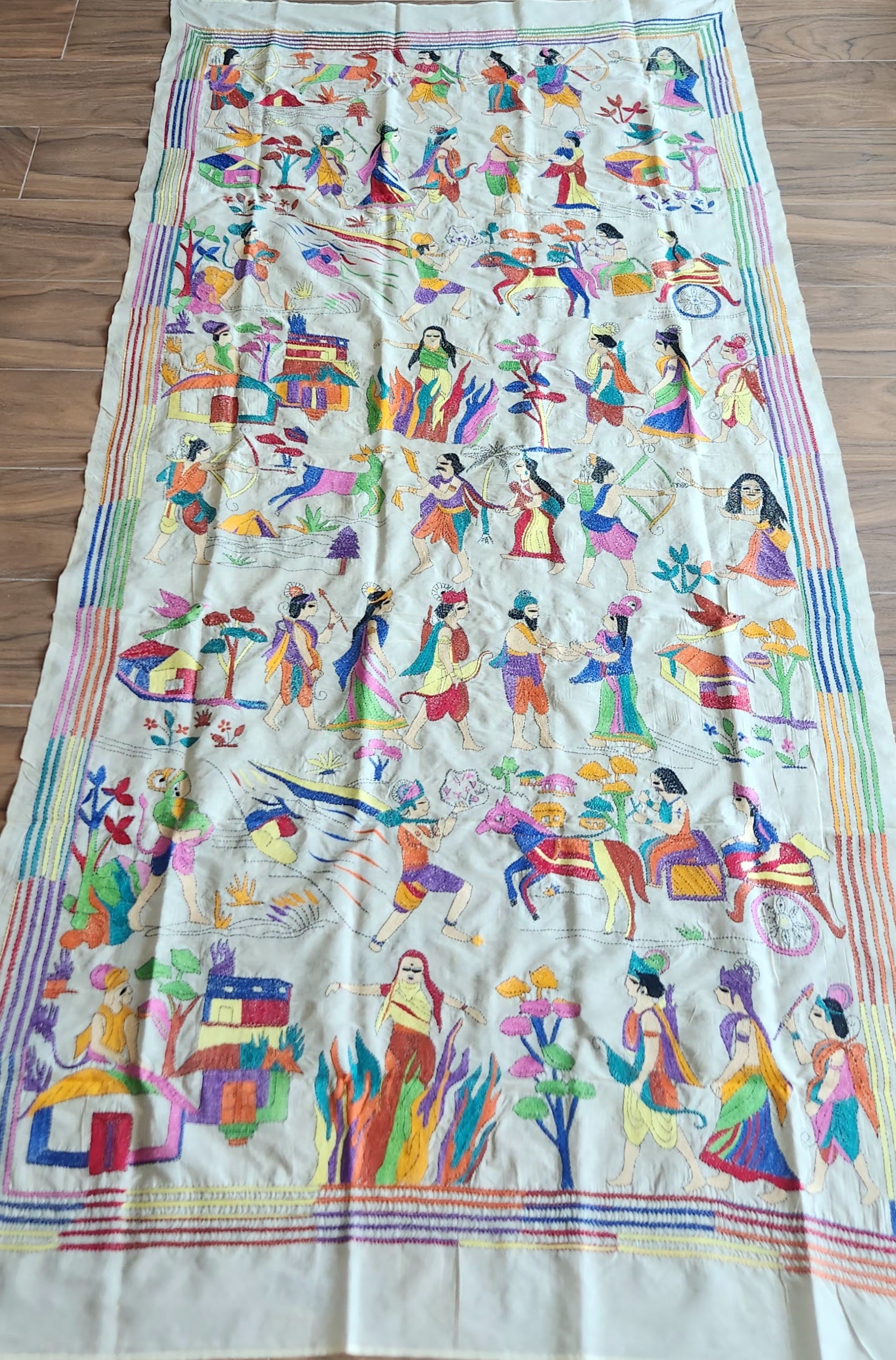 Kantha dupatta Ramayana dupatta designer dupatta Indian gifts handmade gifts  wedding dupatta