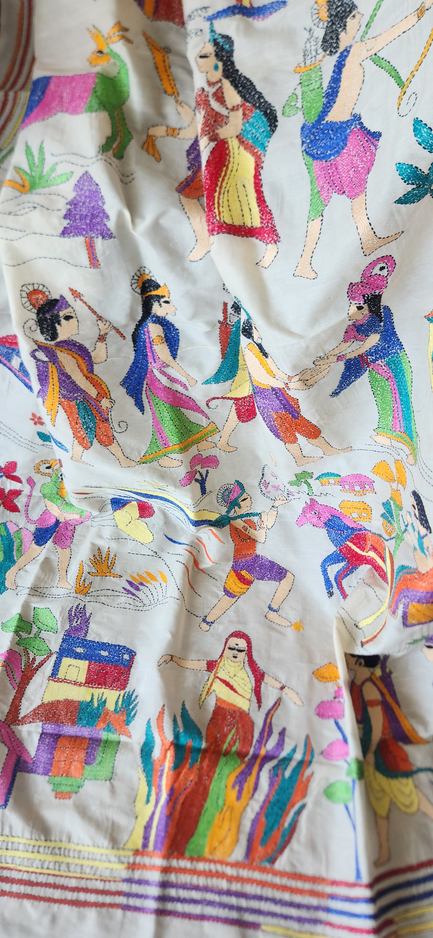 Kantha dupatta Ramayana dupatta designer dupatta Indian gifts handmade gifts  wedding dupatta