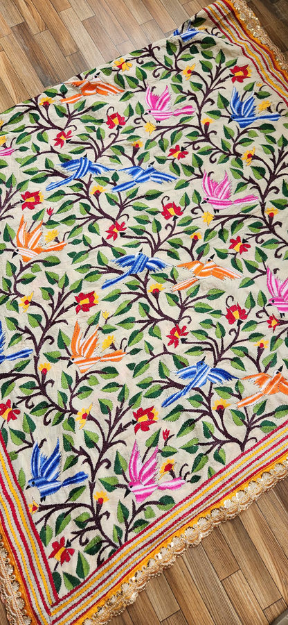 Kantha dupatta birds dupatta designer dupatta anniversary gift diwali shopping pujo fashion