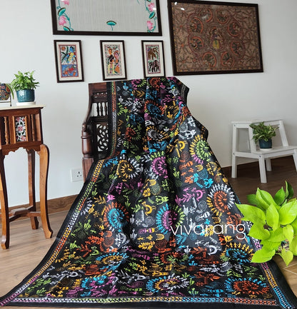 Kantha dupatta black dupatta Warli dupatta handmade gifts