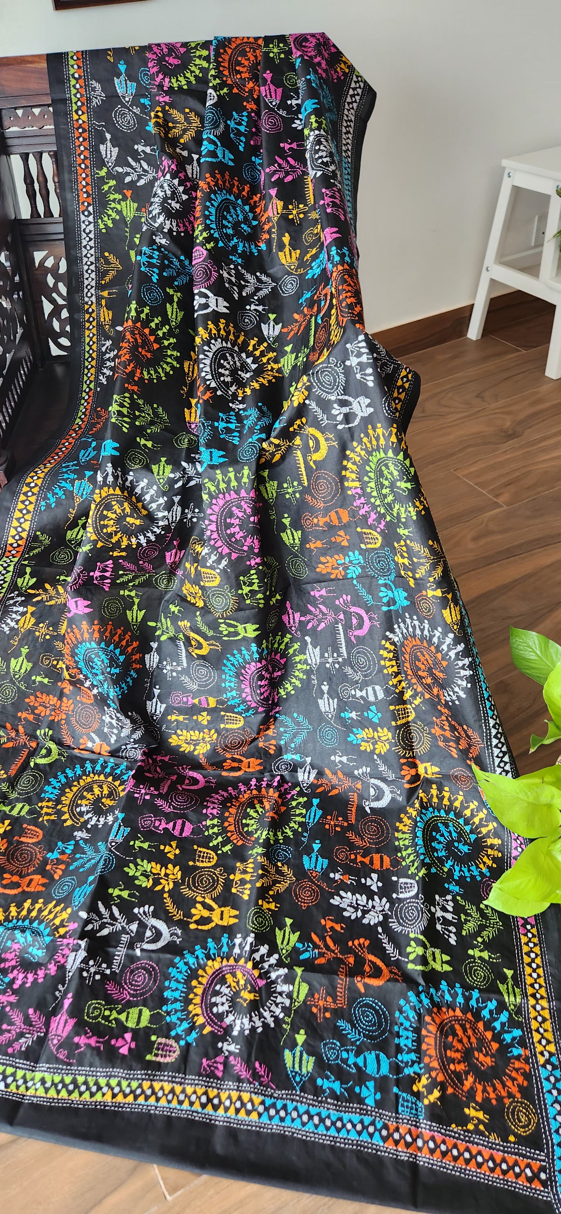 Kantha dupatta black dupatta Warli dupatta handmade gifts