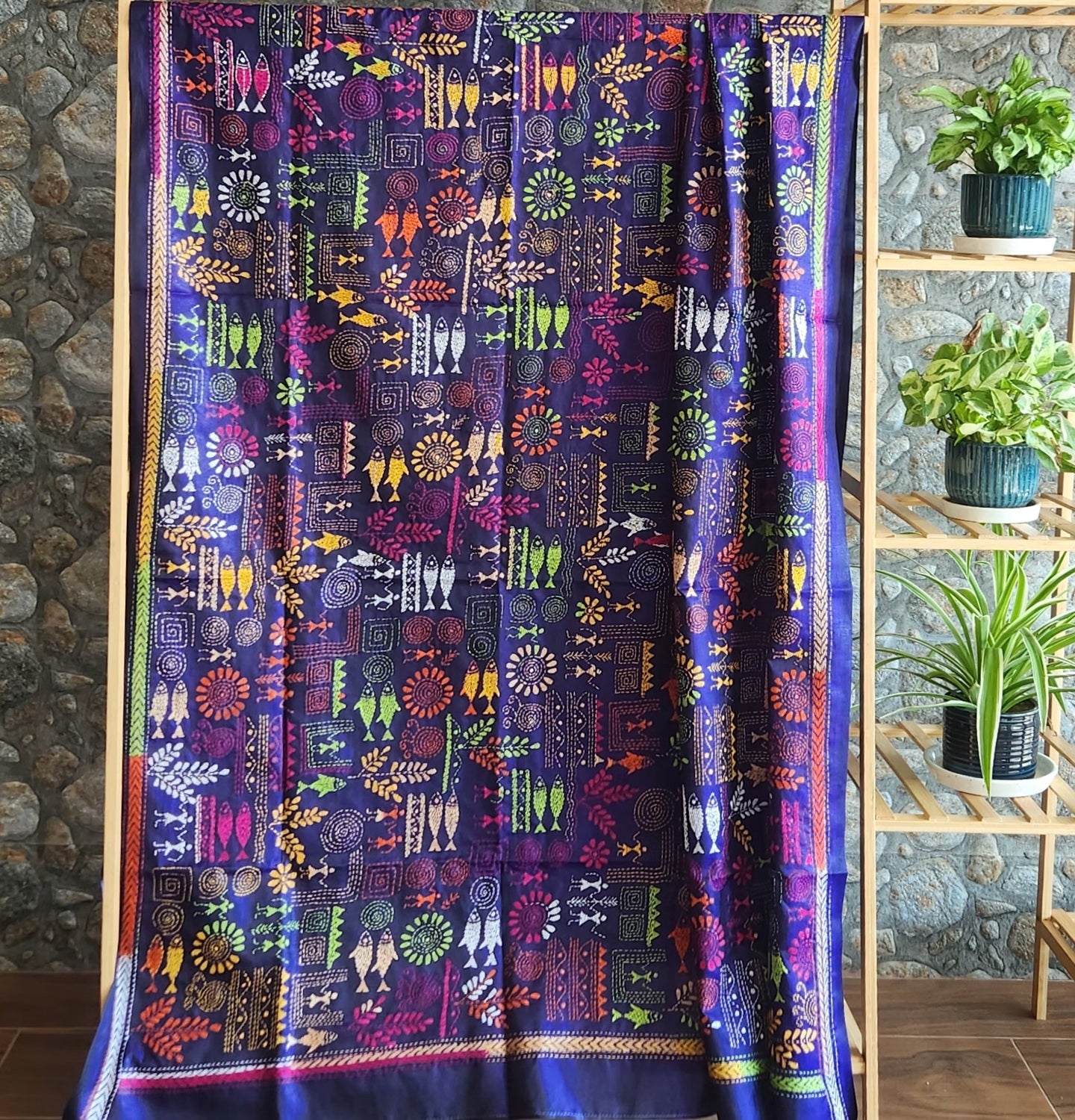 Kantha dupatta blue dupatta designer dupatta warli kantha