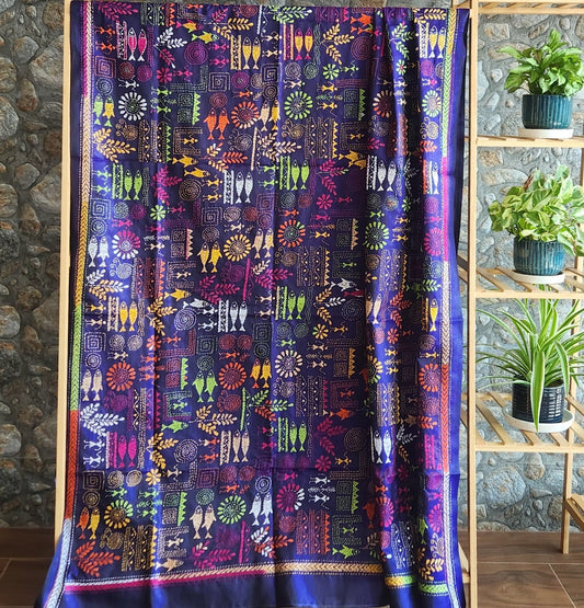 Kantha dupatta blue dupatta designer dupatta warli kantha