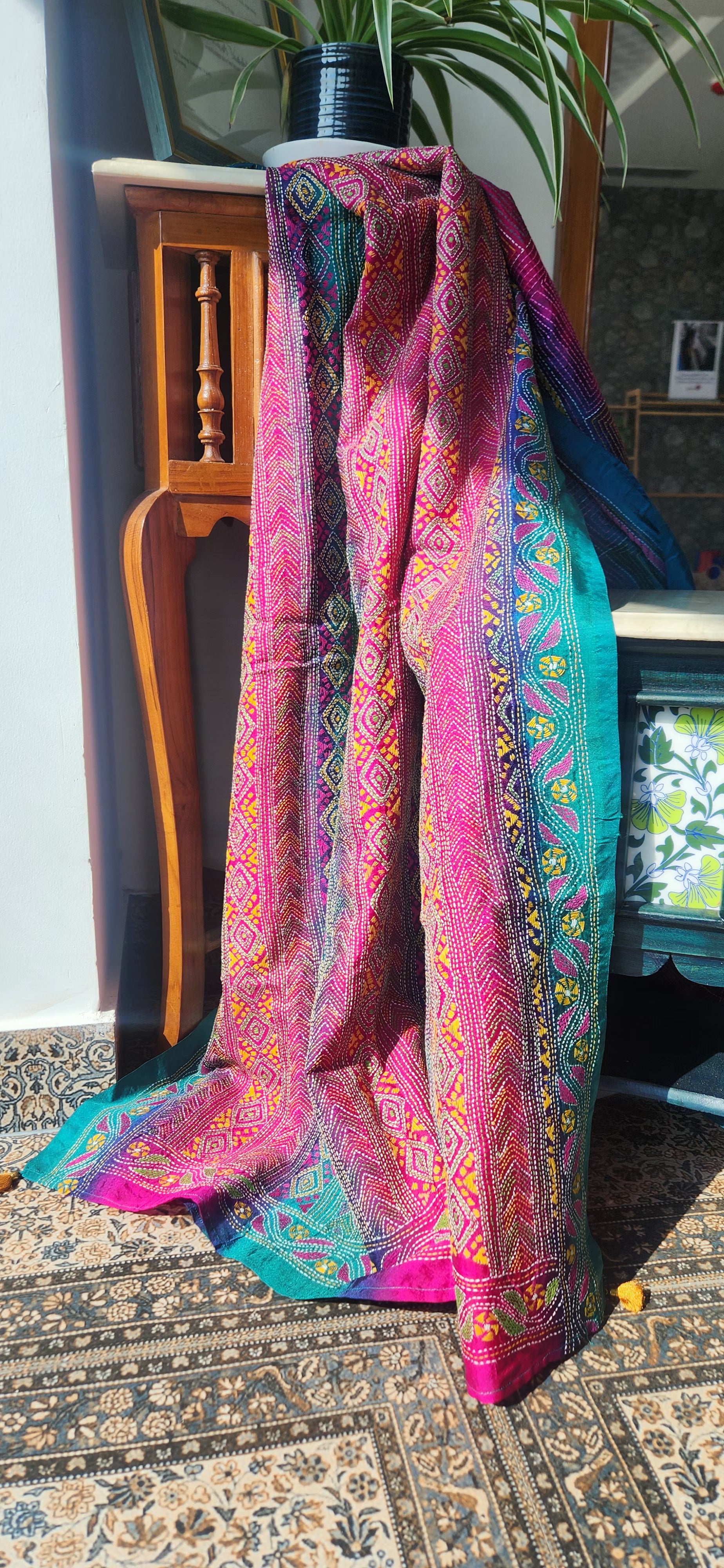 Kantha dupatta designer dupatta Pink dupatta silk dupatta Indian gifts