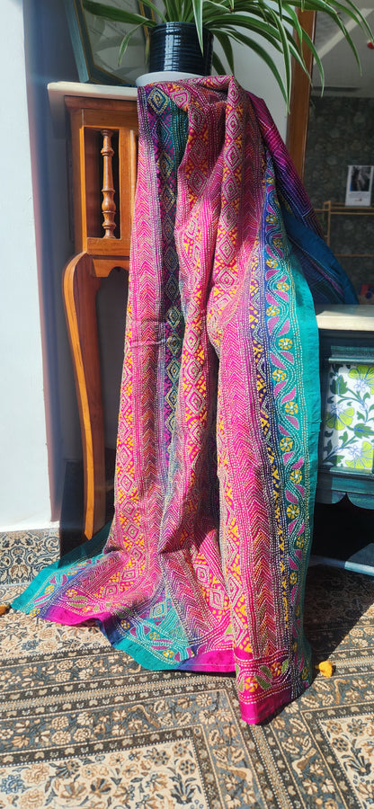 Kantha dupatta designer dupatta Pink dupatta silk dupatta Indian gifts