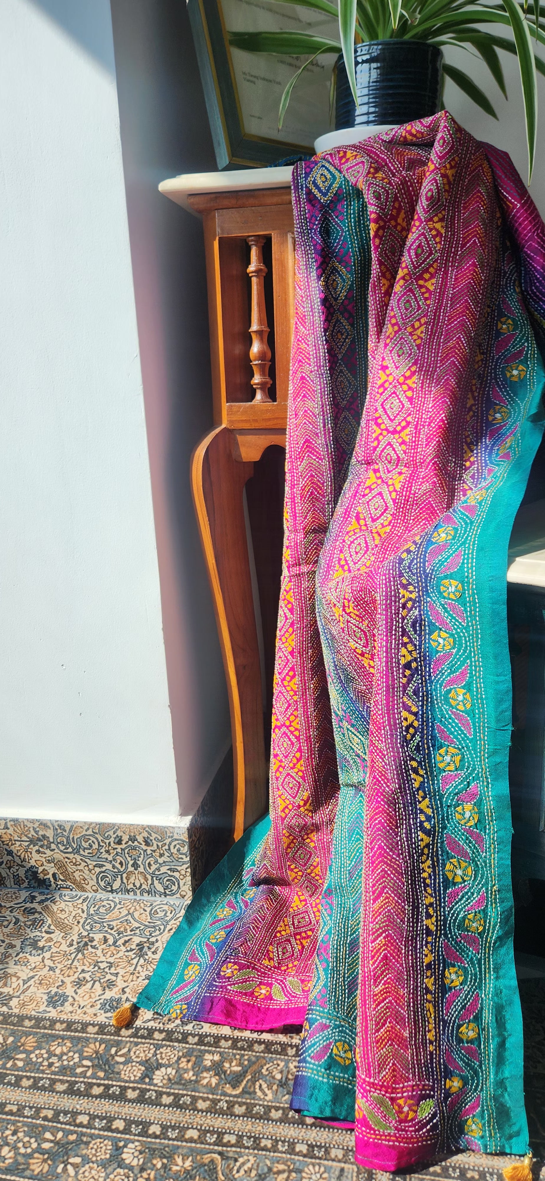 Kantha dupatta designer dupatta Pink dupatta silk dupatta Indian gifts