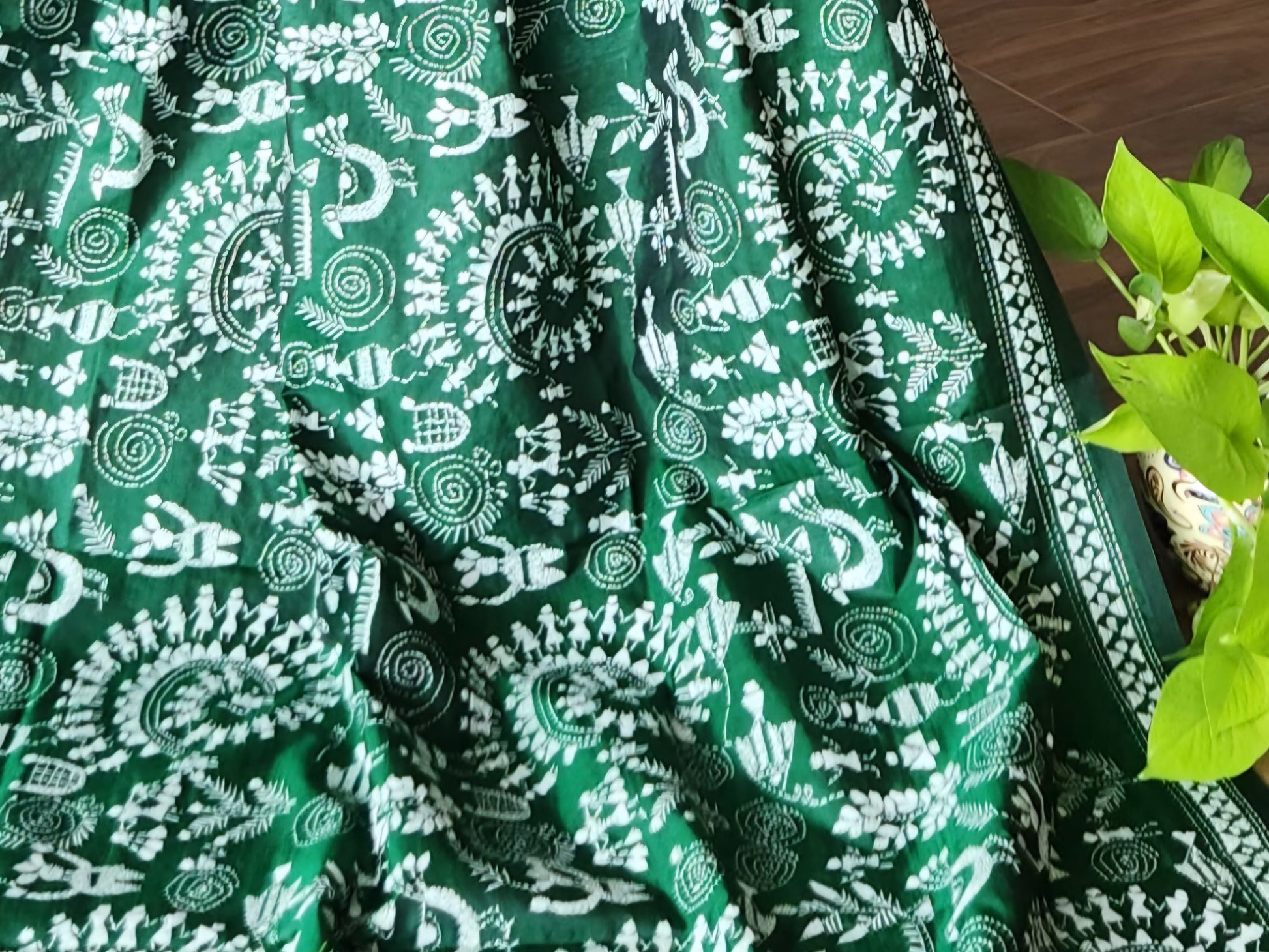Kantha dupatta green dupatta designer dupatta warli dupatta dupatta for Mehndi function Indian gifts