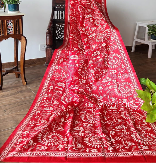 Kantha dupatta red dupatta Warli dupatta handmade gifts