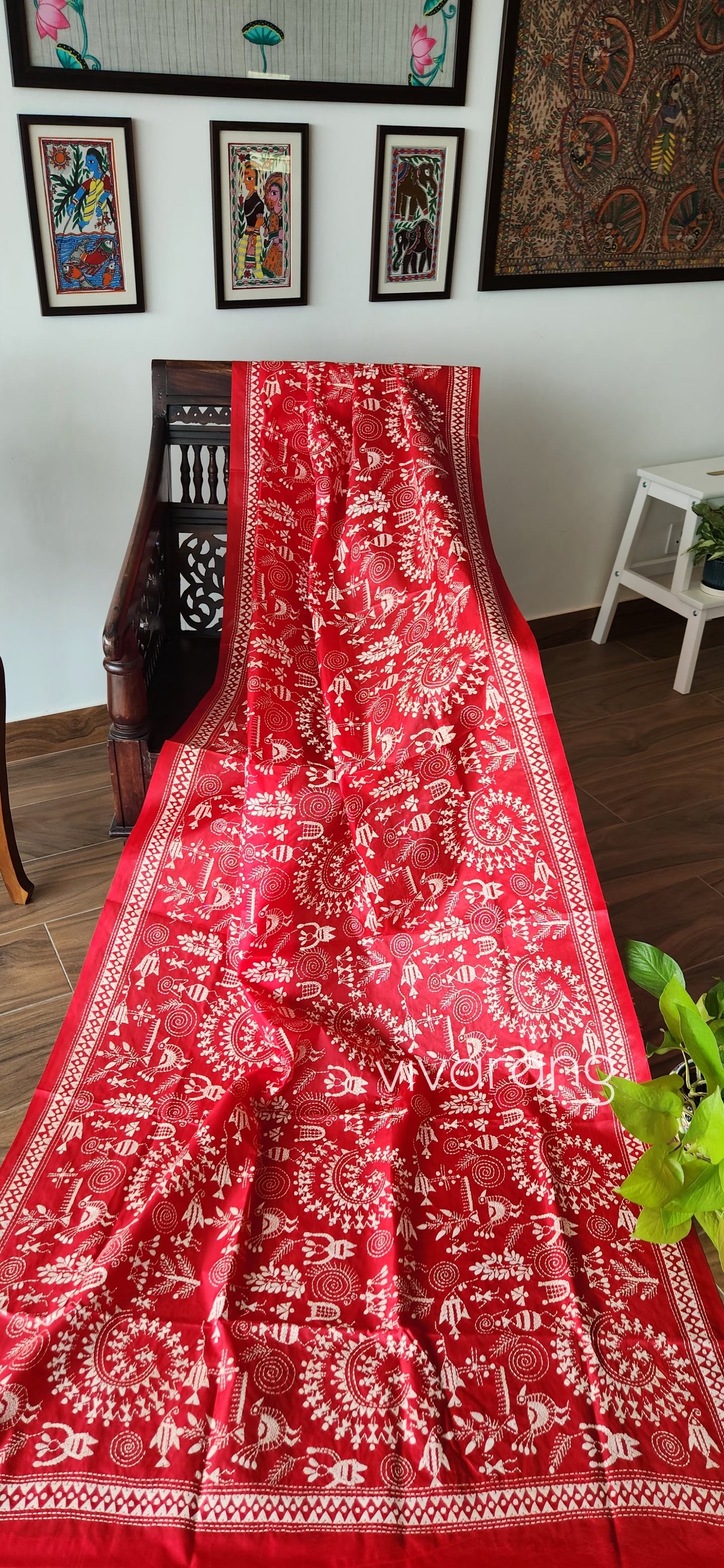 Kantha dupatta red dupatta Warli dupatta handmade gifts