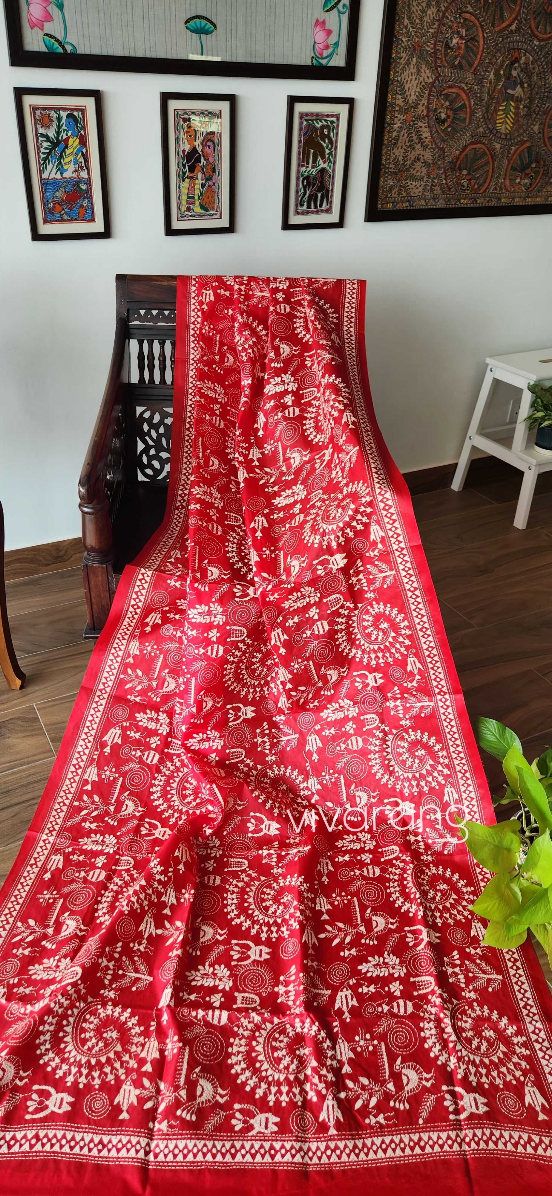 Kantha dupatta red dupatta Warli dupatta handmade gifts