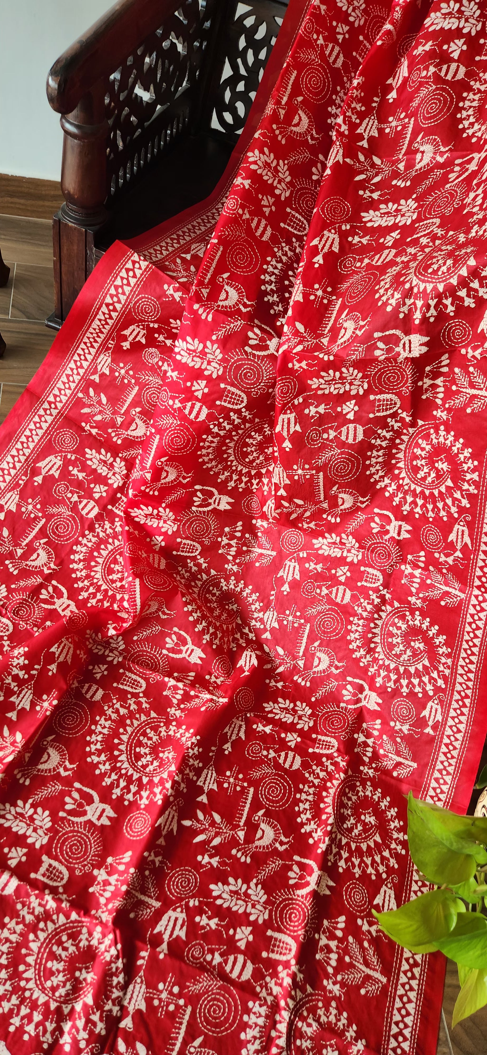 Kantha dupatta red dupatta Warli dupatta handmade gifts