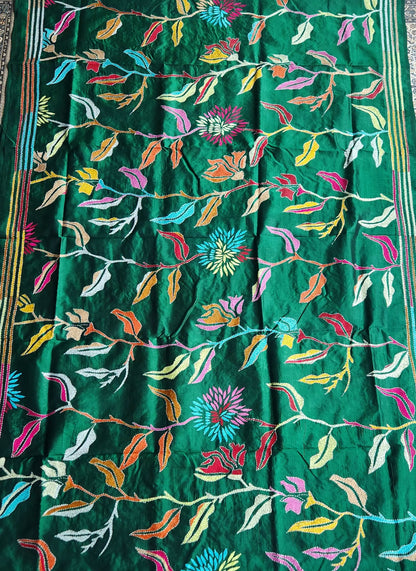 Kantha saree dandelion saree silk saree green saree mehndi look wedding saree designer saree