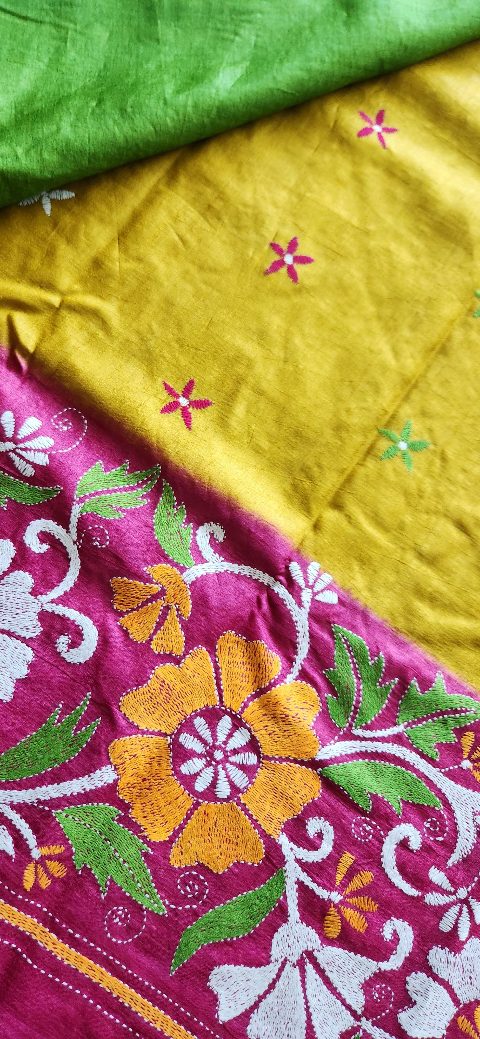 Kantha saree pink saree designer saree Indian gifts saree for anniversary yellow saree wedding shopping