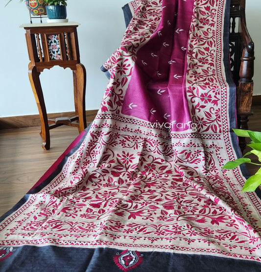 Kantha saree silk saree pink saree floral saree anniversary gift saree Indian sarees