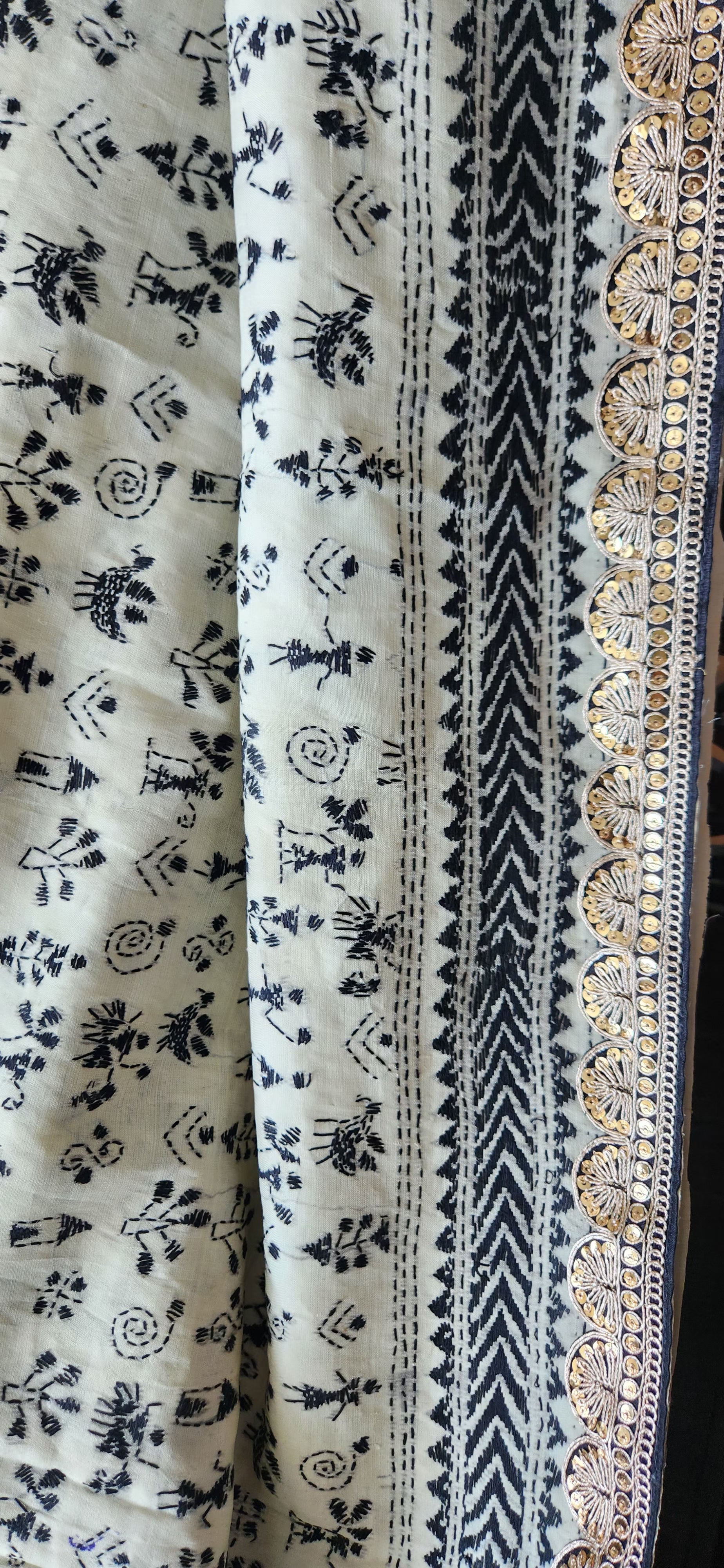 Kantha saree warli saree designer saree black and white saree handmade sarees