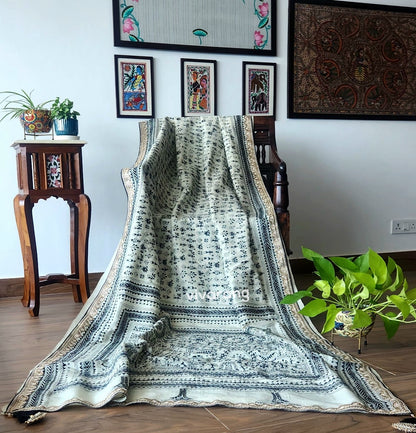 Kantha saree warli saree designer saree black and white saree handmade sarees