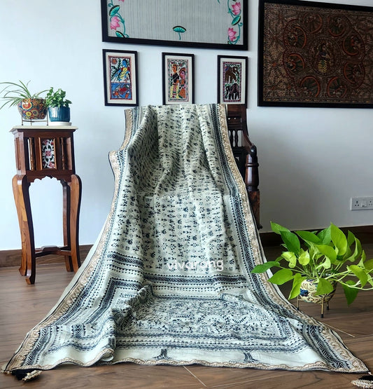 Kantha saree warli saree designer saree black and white saree handmade sarees