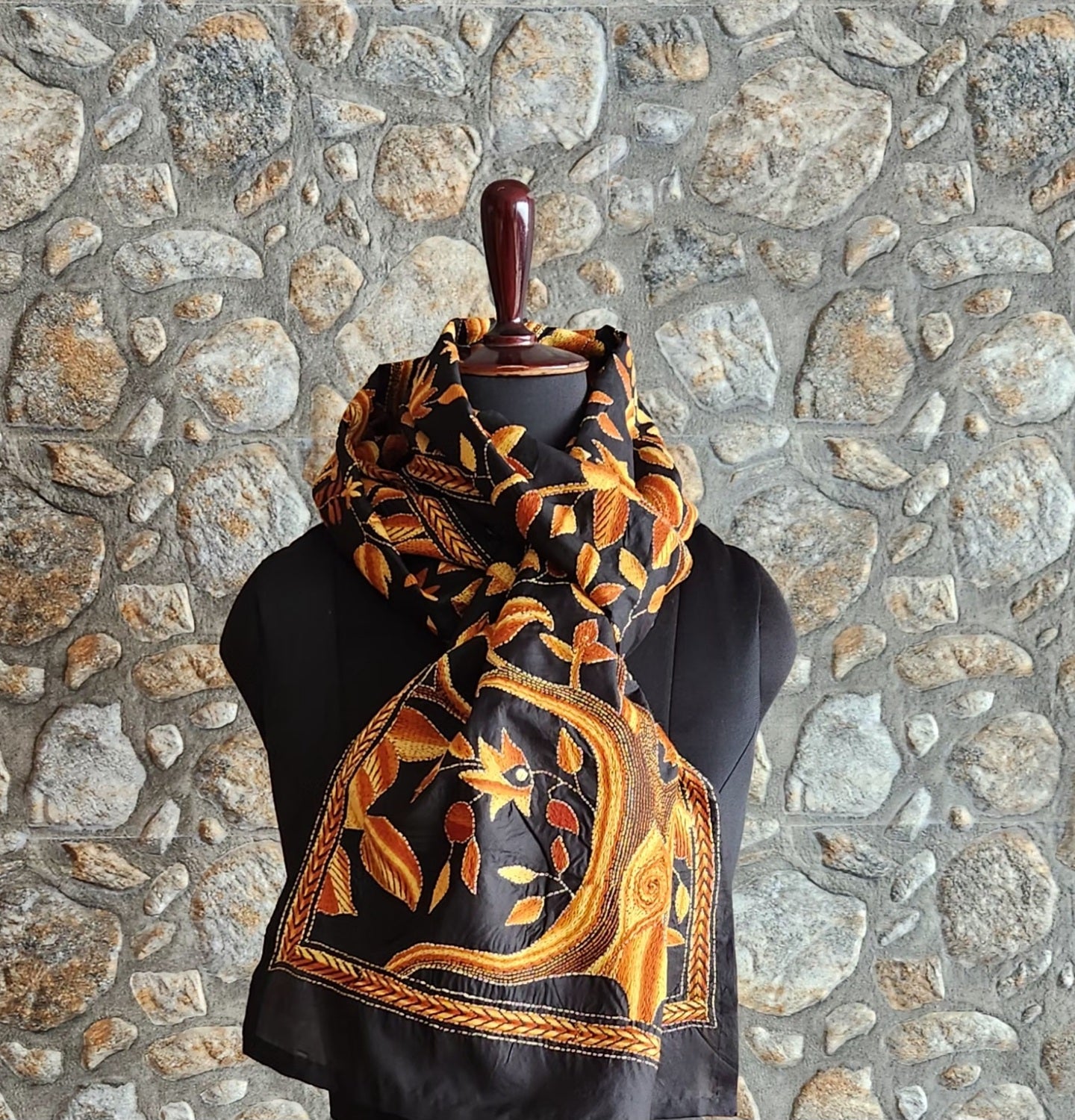 kantha stole black stole shekantha Indian gifts handmade officewear