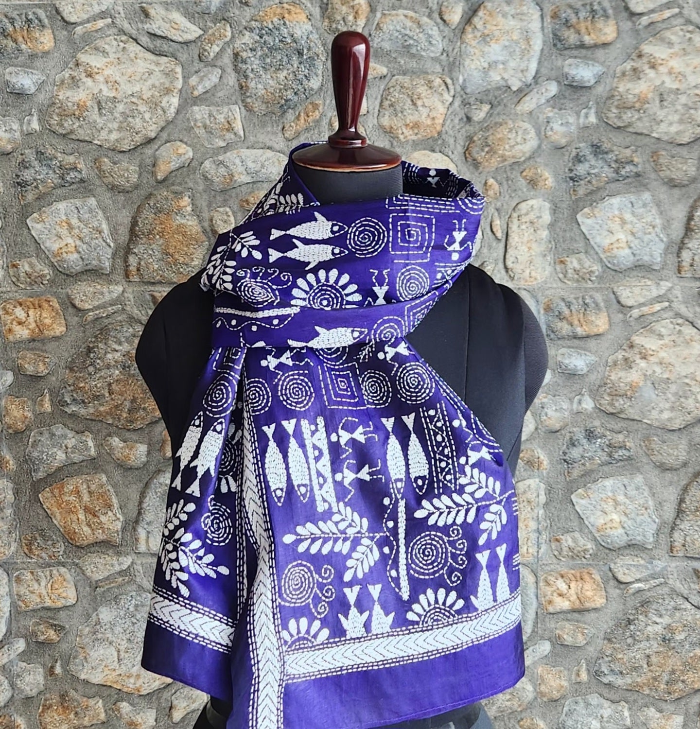 Kantha stole blue dupatta Indian gifts warli dupatta