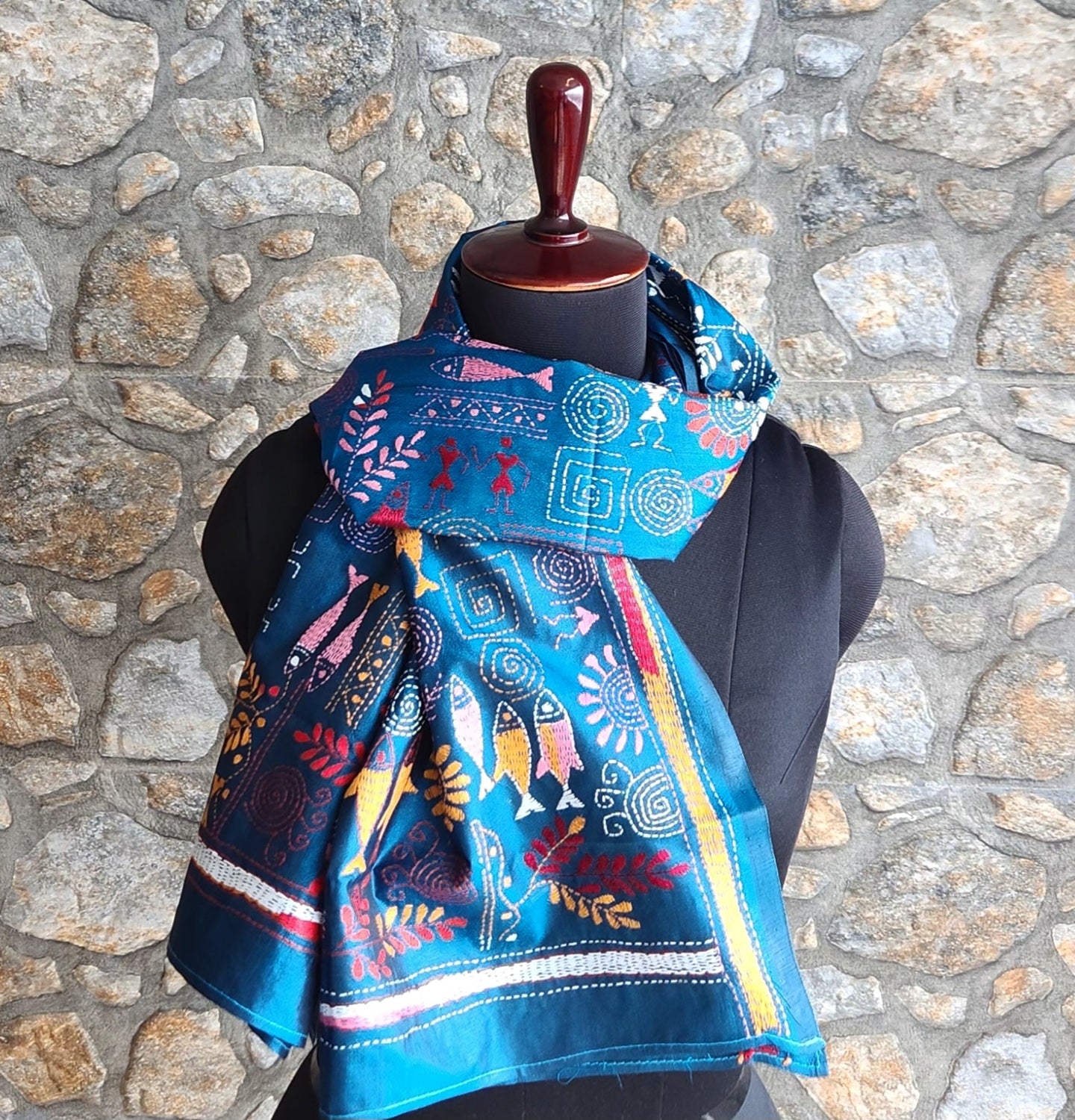Kantha stole blue dupatta Indian gifts warli dupatta kantha dupatta