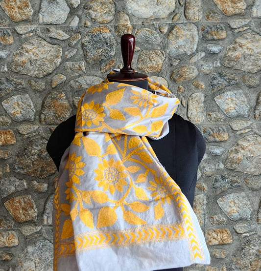 Kantha stole grey dupatta Indian gifts yellow dupatta