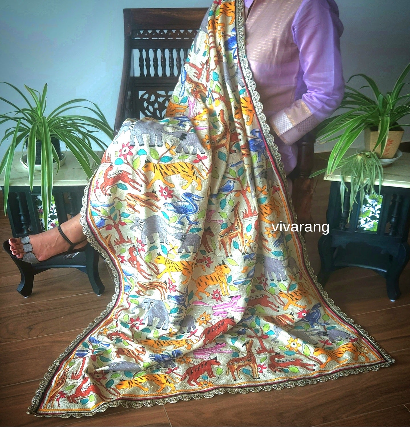 Kantha dupatta JUngle book dupatta animals kantha designer dupatta Indian giftsiTpkri