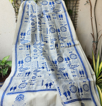 Kantha dupatta Warli dupatta blue