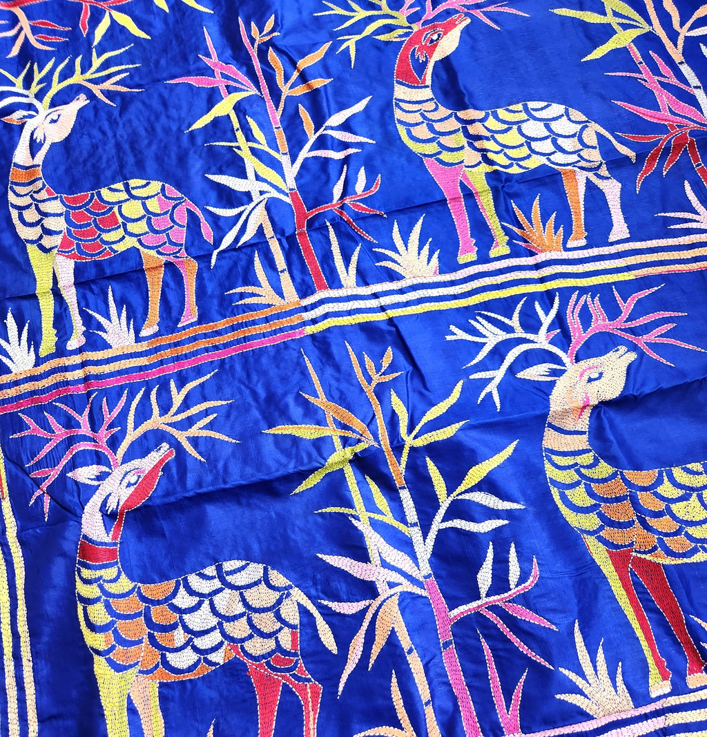 kantha saree sarees silksaree designersaree blue animal kantha