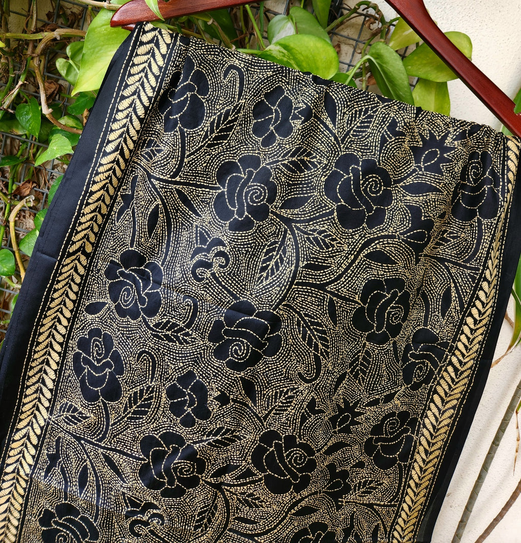 kantha stoles floral Indian gifts corporate gifts handmade slow fashion