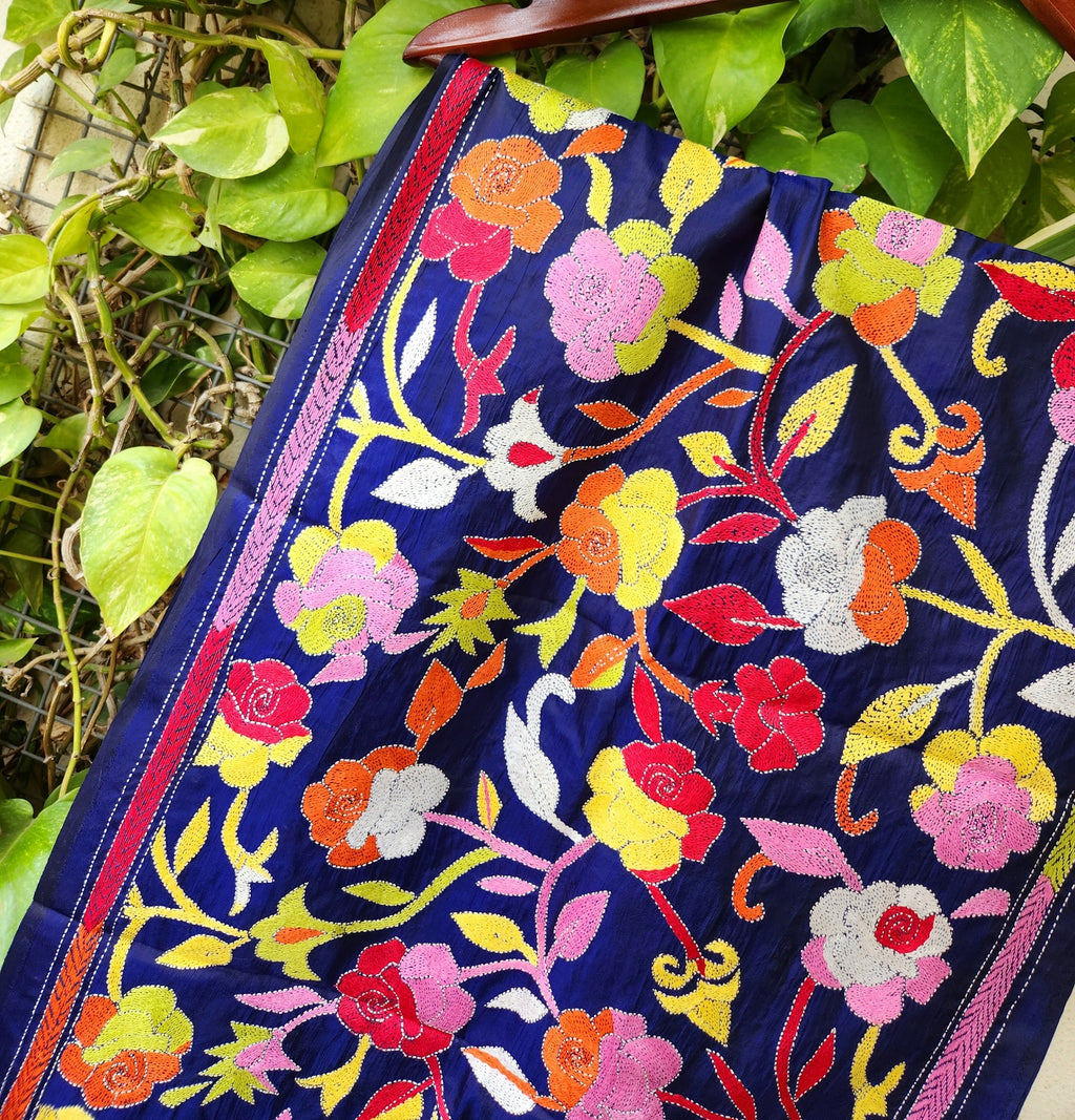 kantha stoles floral Indian gifts corporate gifts handmade slow fashion