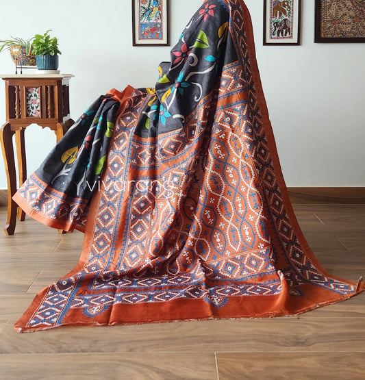 HANDPAINTED KUTCHWORK SILK SAREE