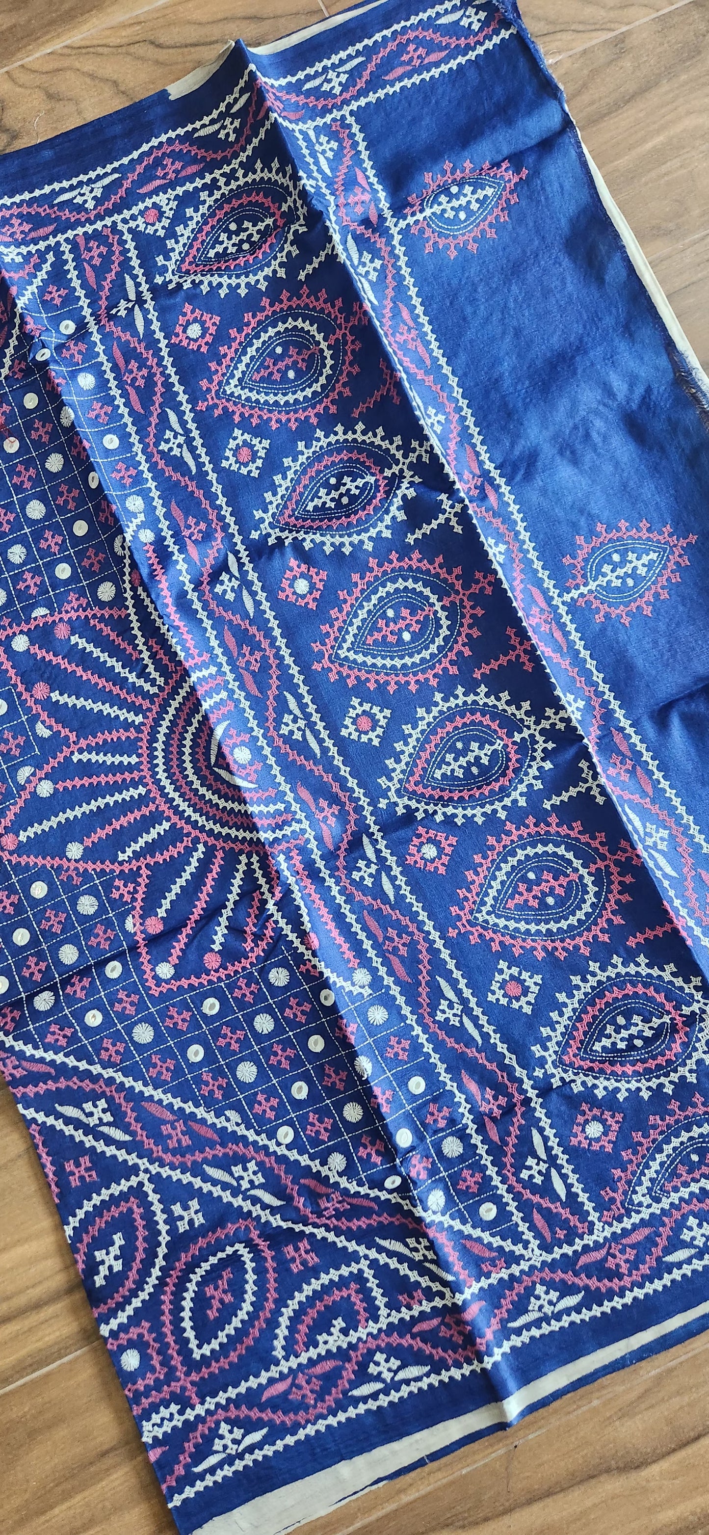 Kutchwork saree white saree blue saree designer saree tussar saree classy saree