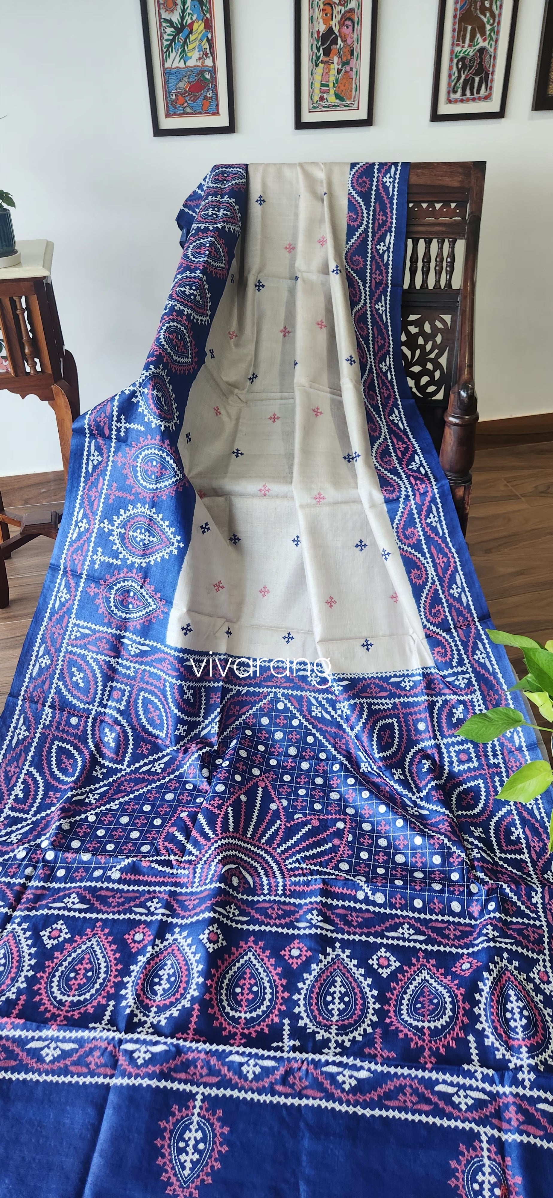 Kutchwork saree white saree blue saree designer saree tussar saree classy saree
