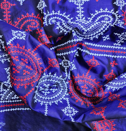 Blue silk saree handmade kutchwork saree kutchibharat