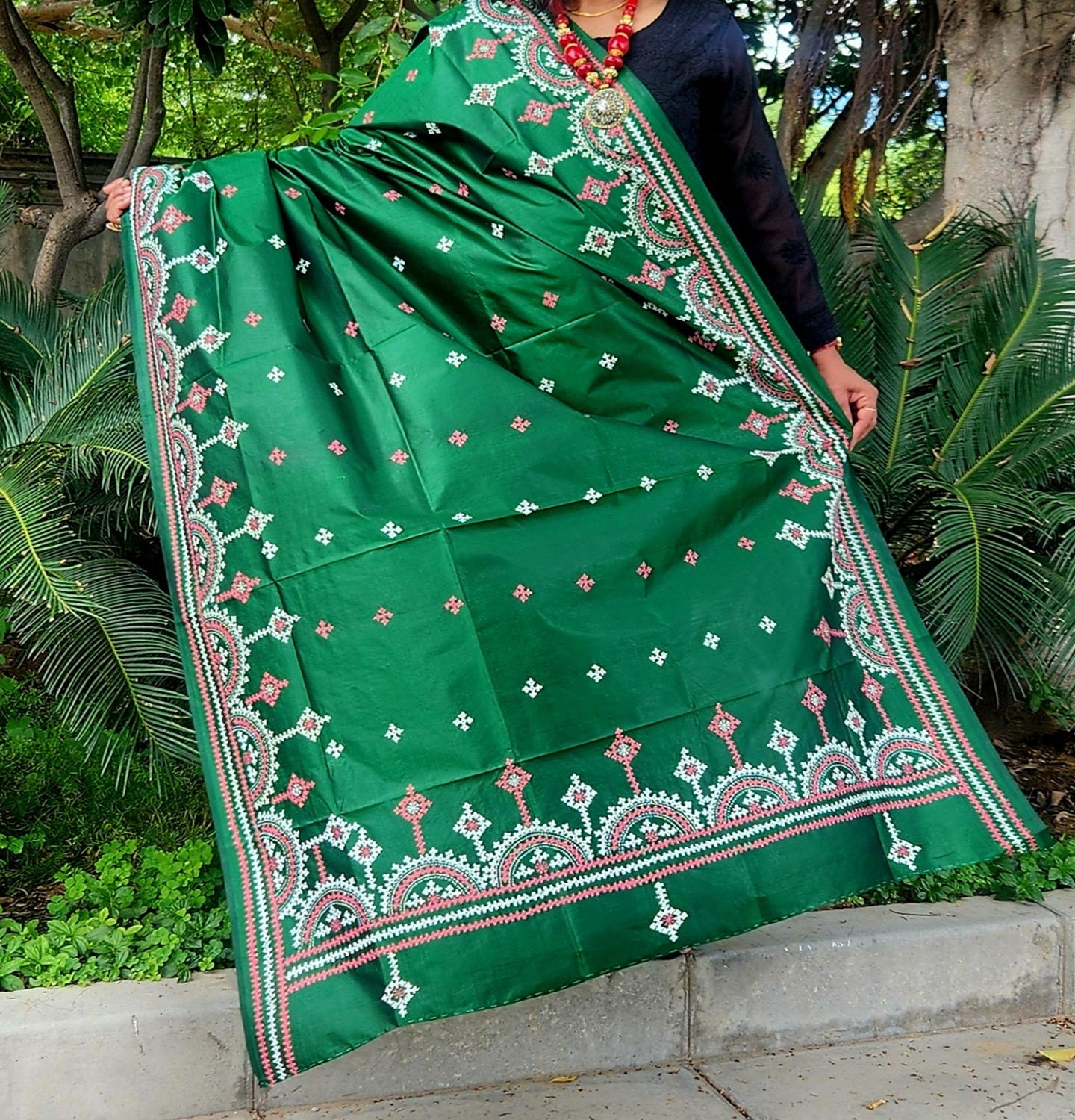 Kutchwork dupatta green dupatta dupatta for Mehndi function handmade dupatta
