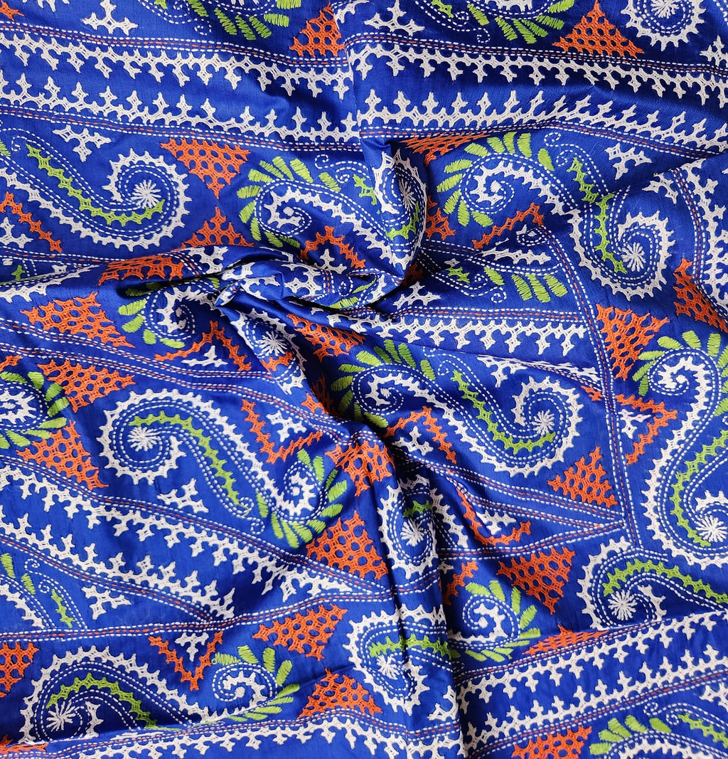 Blue silk saree handmade kutchwork saree kutchibharat