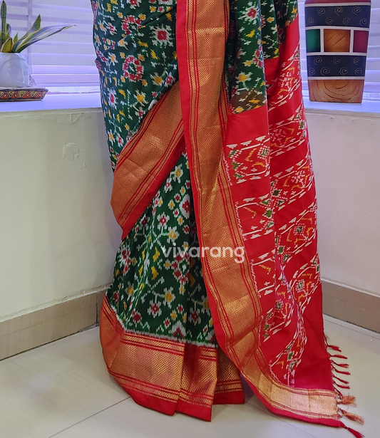 Ikat Silk Saree wedding shopping red saree green saree auspicious look Durag Puja saree mehndilook