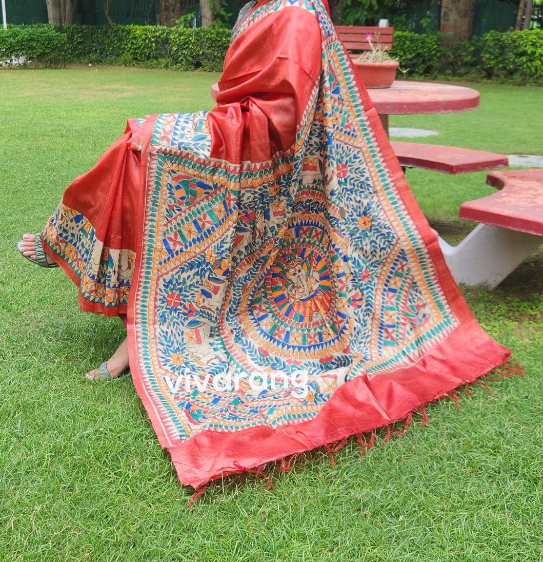MADHUBANI HANDPAINTED SAREE - GANESHA
