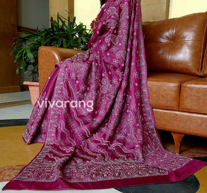 CHIKANKARI TUSSAR SILK SAREE