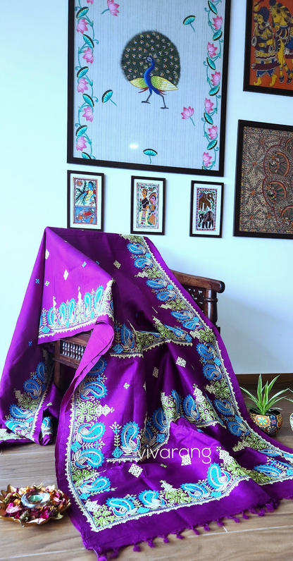PEACOCK KUTCHWORK SILK SAREE