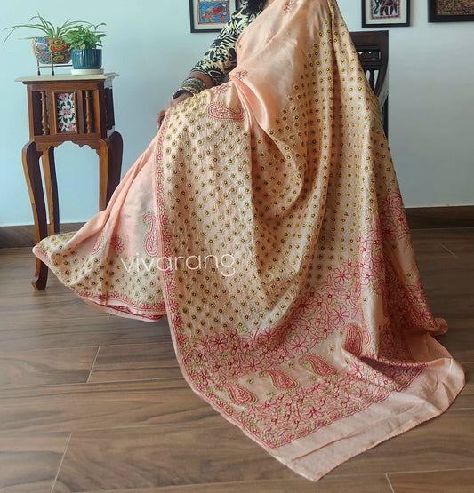 CHIKANKARI TUSSAR SILK SAREE