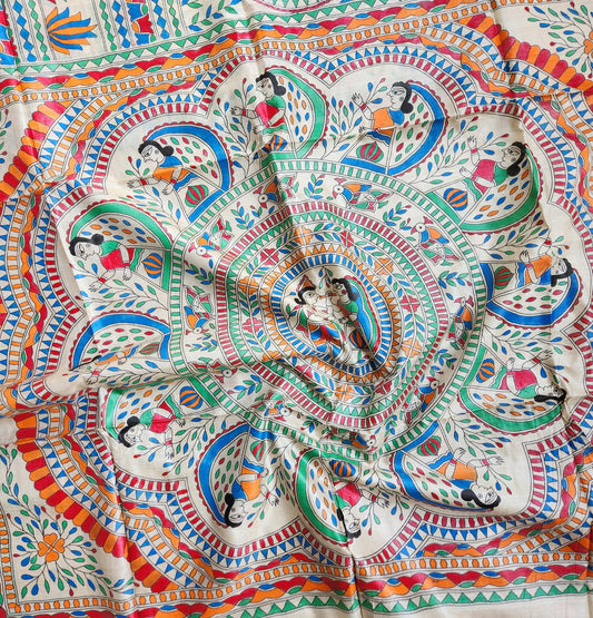 MADHUBANI HANDPAINTED SAREE - KRISHNA LEELA