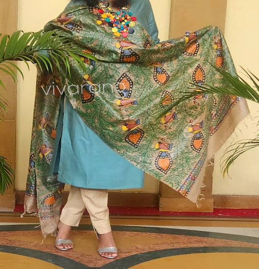 Madhubani dupatta Peacock dupatta tussar dupatta INdian gifts