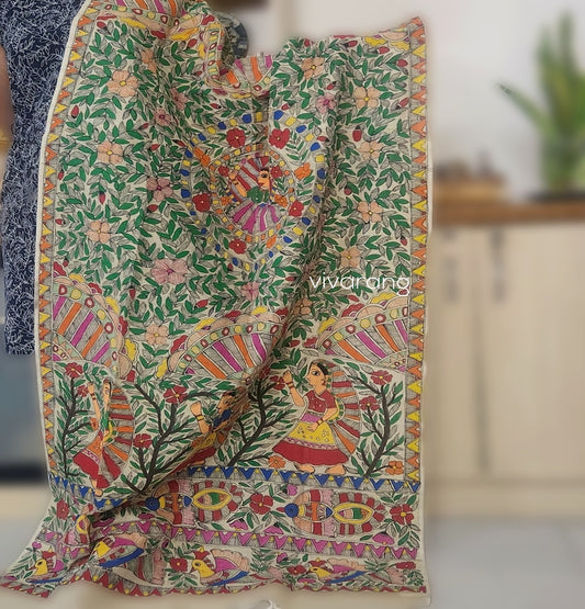 Madhubani dupatta cotton dupatta wedding dupatta dupatta for gift Indian gifts handmade dupatta