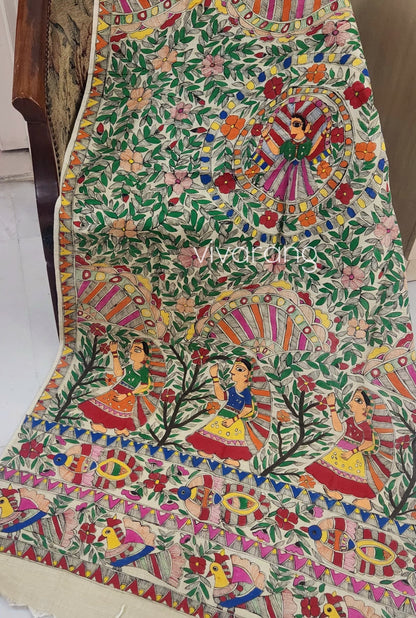 Madhubani dupatta cotton dupatta wedding dupatta dupatta for gift Indian gifts handmade dupatta