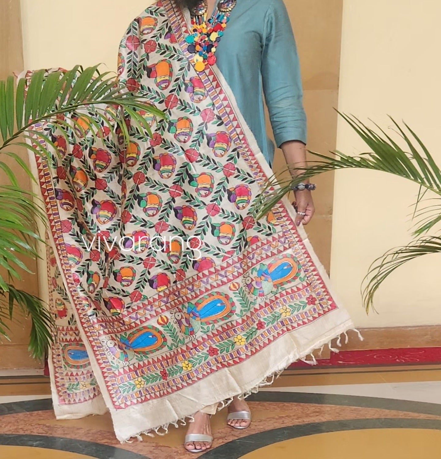 Madhubani dupatta fish dupatta silk dupatta